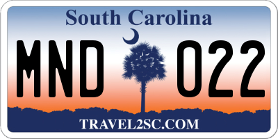 SC license plate MND022
