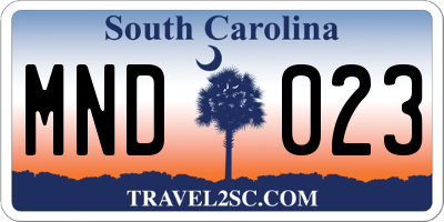 SC license plate MND023