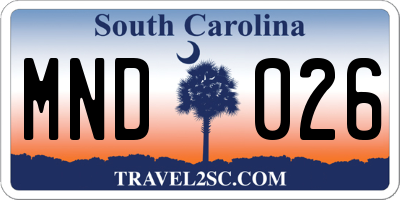 SC license plate MND026