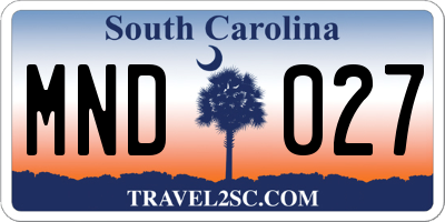 SC license plate MND027