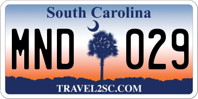 SC license plate MND029