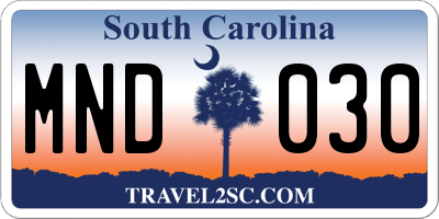 SC license plate MND030