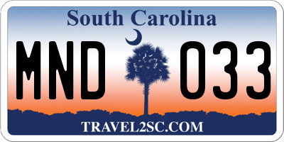 SC license plate MND033