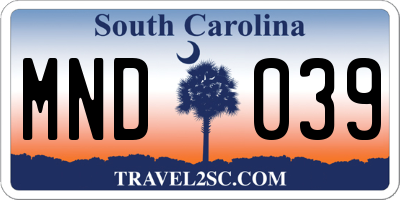 SC license plate MND039