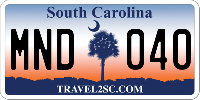 SC license plate MND040