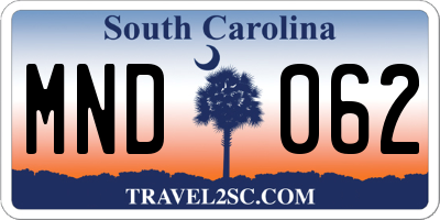 SC license plate MND062