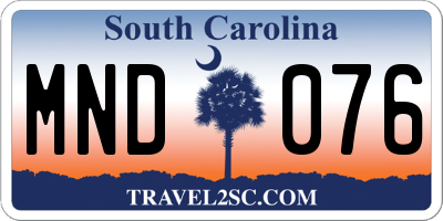 SC license plate MND076