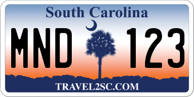 SC license plate MND123