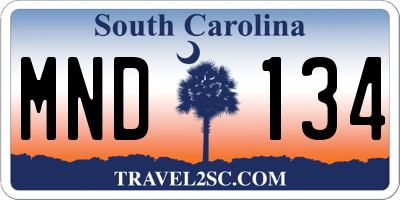 SC license plate MND134