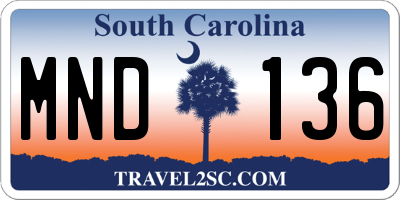SC license plate MND136