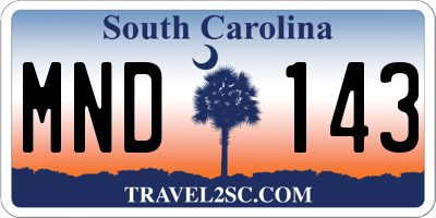 SC license plate MND143