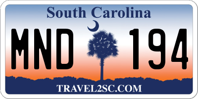 SC license plate MND194