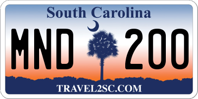 SC license plate MND200