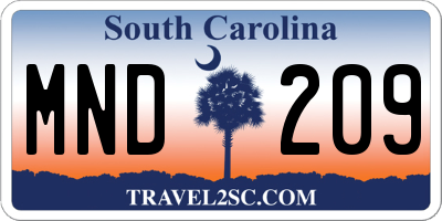 SC license plate MND209