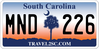 SC license plate MND226