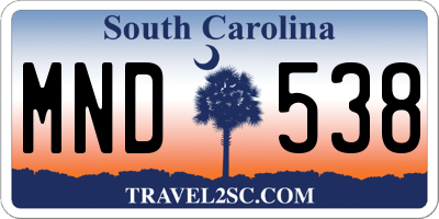 SC license plate MND538