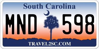 SC license plate MND598