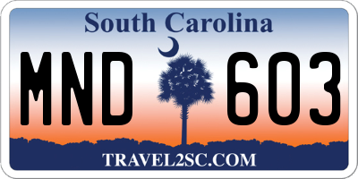 SC license plate MND603