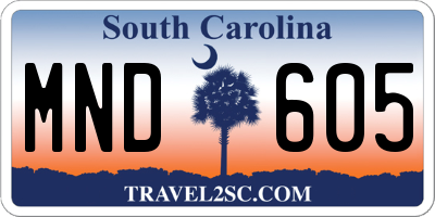 SC license plate MND605