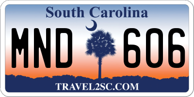 SC license plate MND606