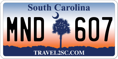 SC license plate MND607