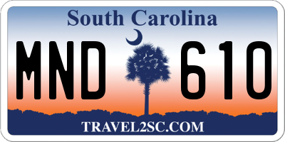 SC license plate MND610