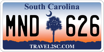 SC license plate MND626