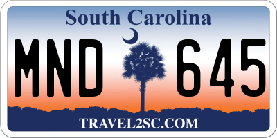 SC license plate MND645