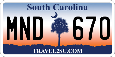SC license plate MND670