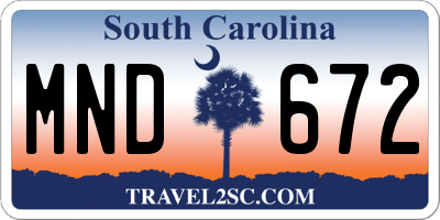SC license plate MND672