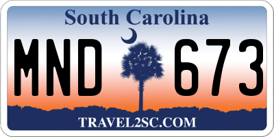 SC license plate MND673