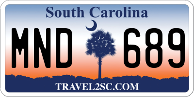 SC license plate MND689