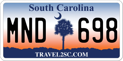 SC license plate MND698