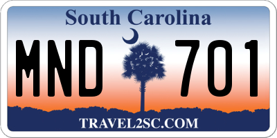 SC license plate MND701