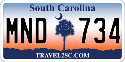 SC license plate MND734