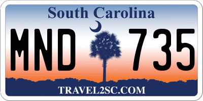 SC license plate MND735