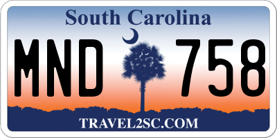 SC license plate MND758