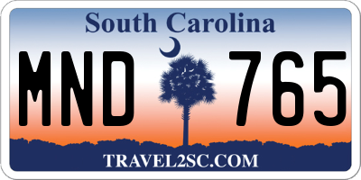 SC license plate MND765
