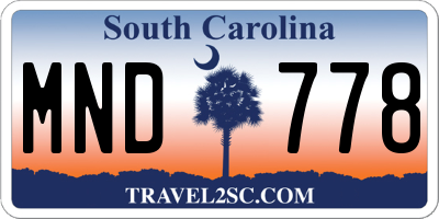 SC license plate MND778