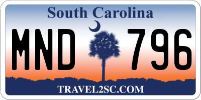 SC license plate MND796