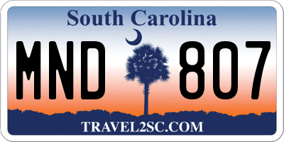 SC license plate MND807