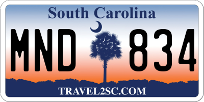 SC license plate MND834