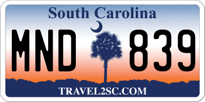 SC license plate MND839