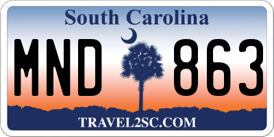 SC license plate MND863