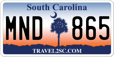 SC license plate MND865