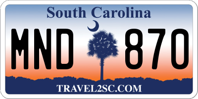 SC license plate MND870