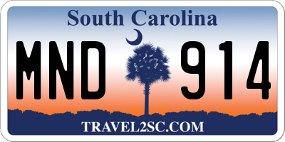 SC license plate MND914