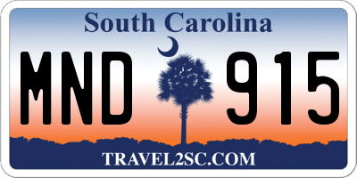 SC license plate MND915