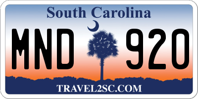 SC license plate MND920