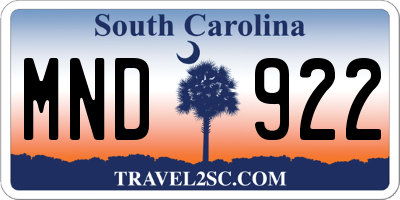 SC license plate MND922